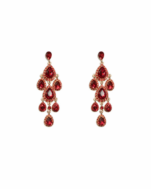 Colette by Colette Hayman Red Gold Tone Pear Diamante Stone Tiered Statement Earrings