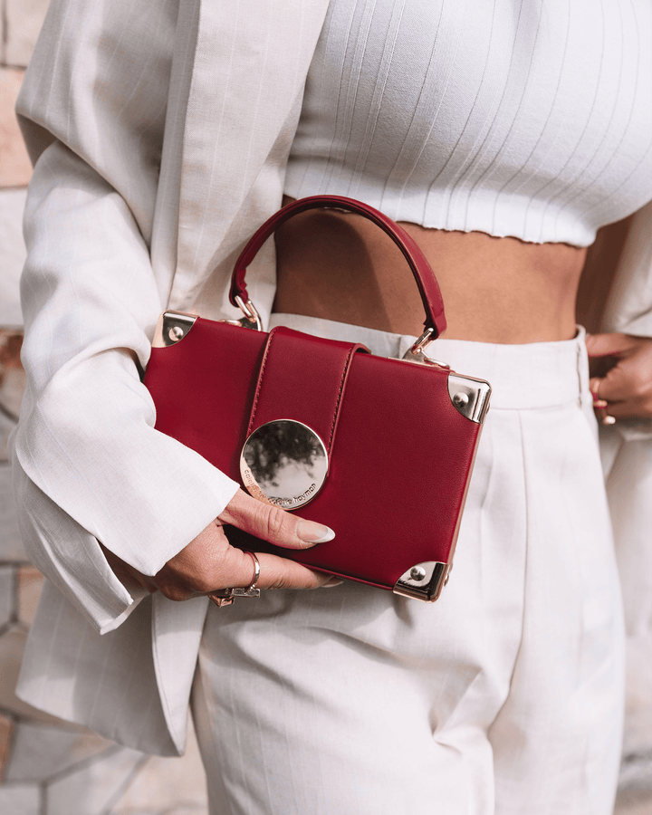 Red Kendall Stud Trunk Bag | Clutch Bags