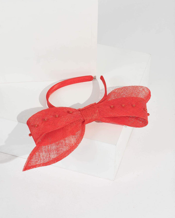 Red Large Bow Beaded Detail Headband | Hair Accessories