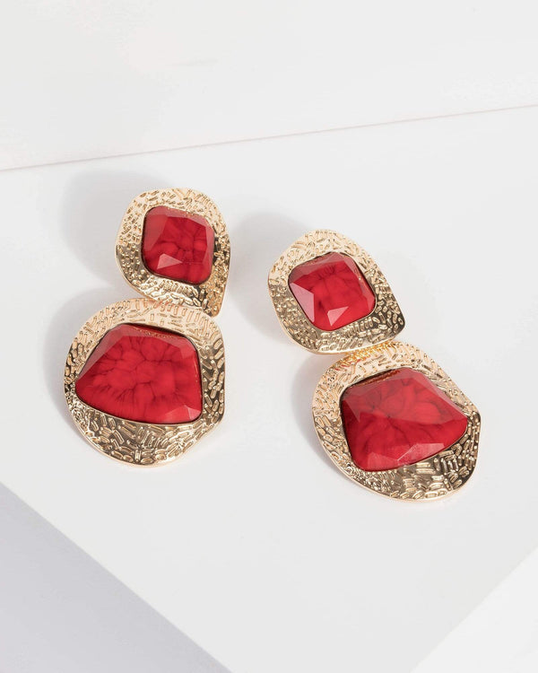 Red Large Chunky Detail Acrylic Earrings | Earrings