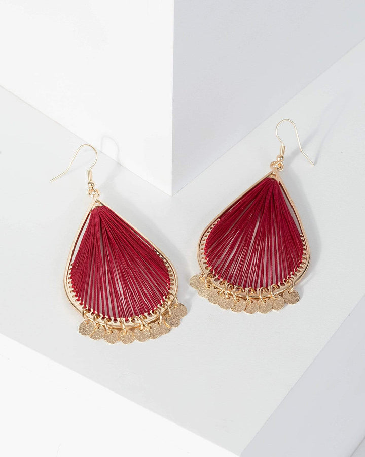 Red Large Threaded Teardrop Earrings | Earrings