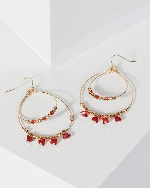 Red Layered Beaded Earrings | Earrings