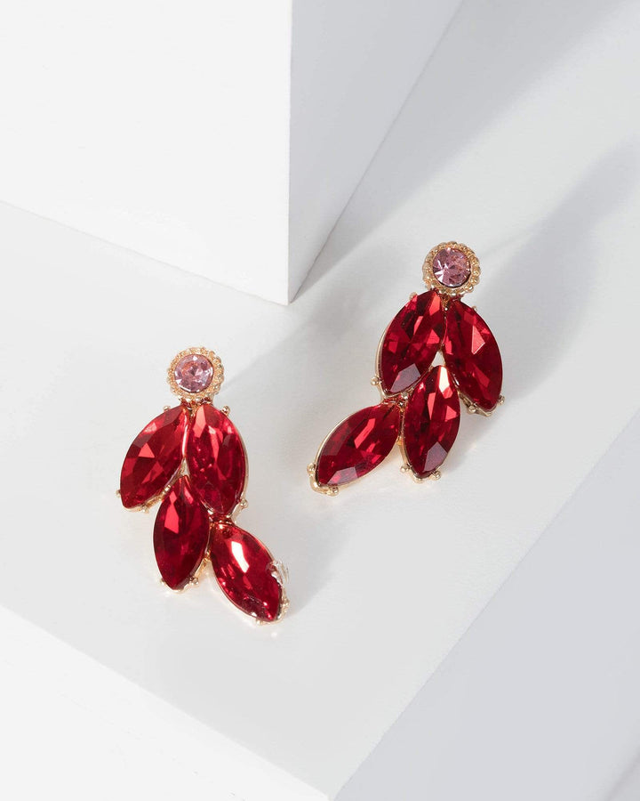 Red Leaf Stone Detail Earrings | Earrings