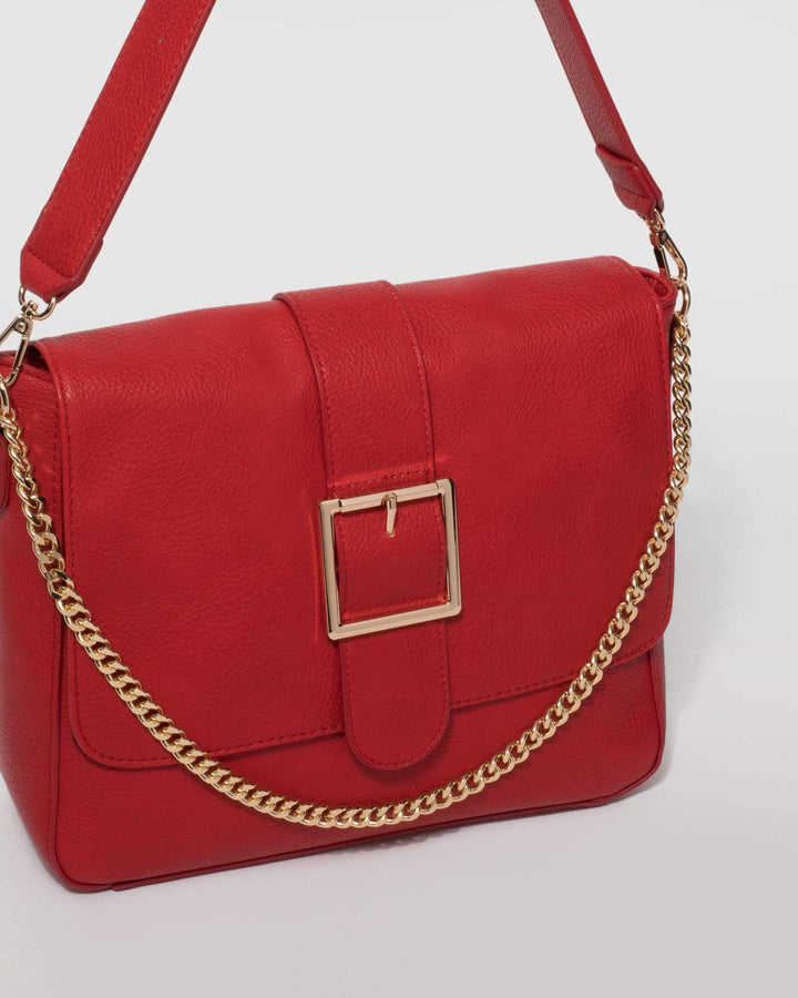 Red Leah Buckle Tote Bag | Tote Bags