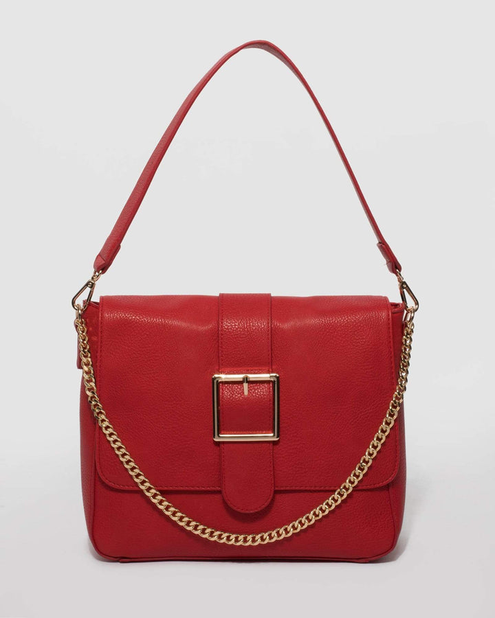 Red Leah Buckle Tote Bag | Tote Bags