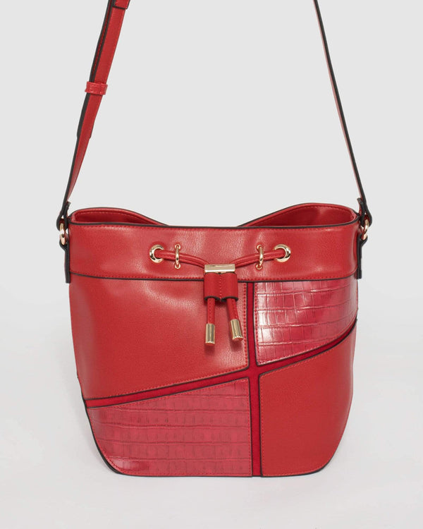 Red Mimi Panel Drawstring Bag | Bucket Bags