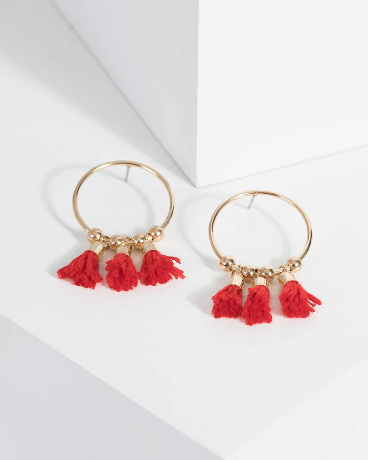 Red Mini Tassel Hoop Earrings | Earrings