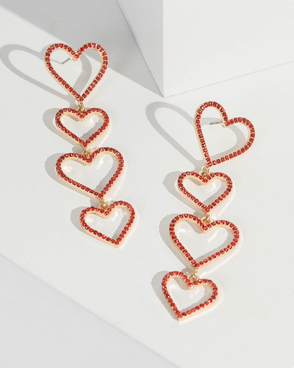 Red Multi Crystal Heart Drop Earrings | Earrings