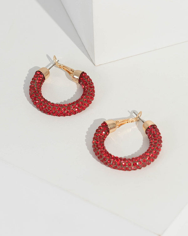 Red Multi Crystal Hoop Earrings | Earrings