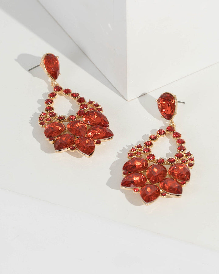 Red Multi Crystal Teardrop Earrings | Earrings