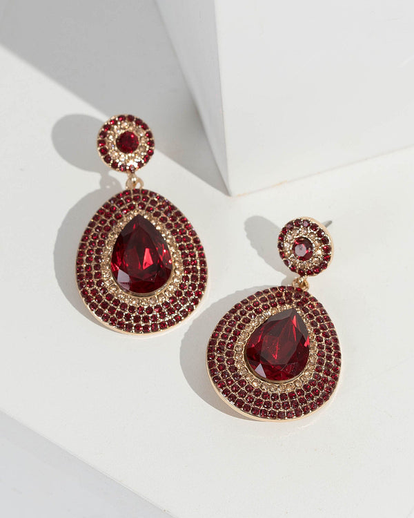 Red Multi Double Crystal Drop Earrings | Earrings