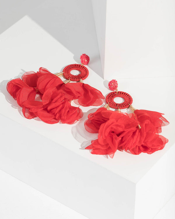 Red Multi Fabric Petal Drop Earrings | Earrings