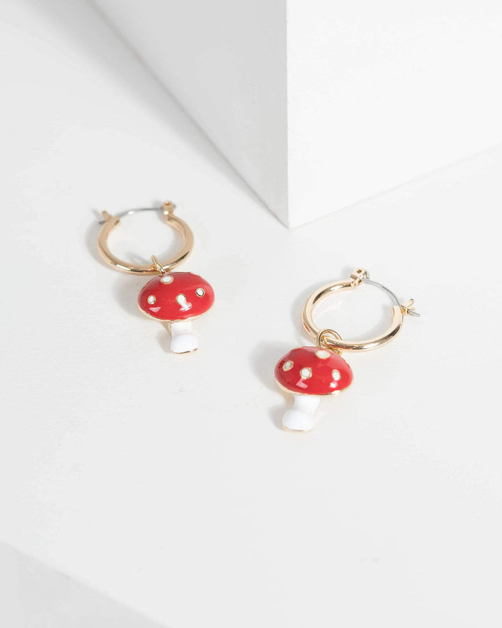 Colette by Colette Hayman Red Mushroom Huggie Hoop Earrings