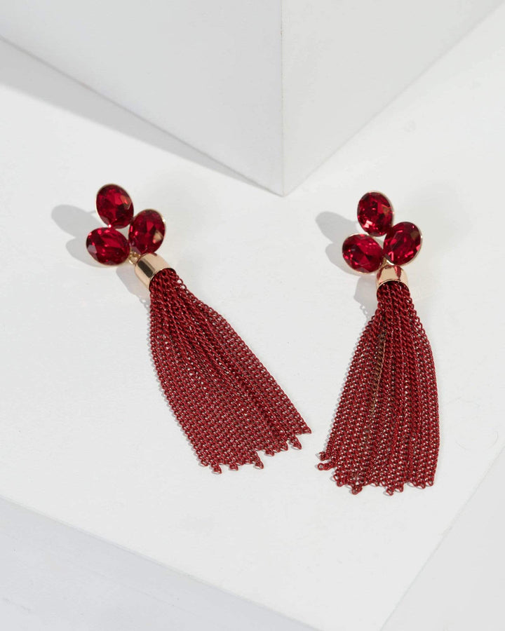 Red Painted Chain Tassel Earrings | Earrings