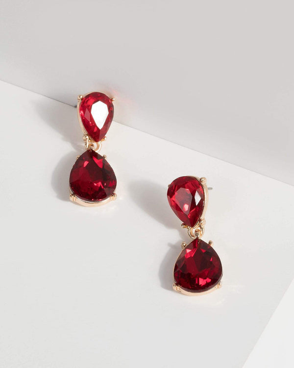 Red Pear Stone Drop Earrings | Earrings