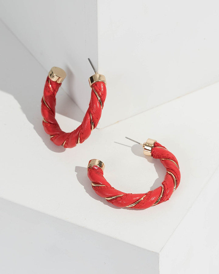 Red Twisted Hoop Earrings | Earrings