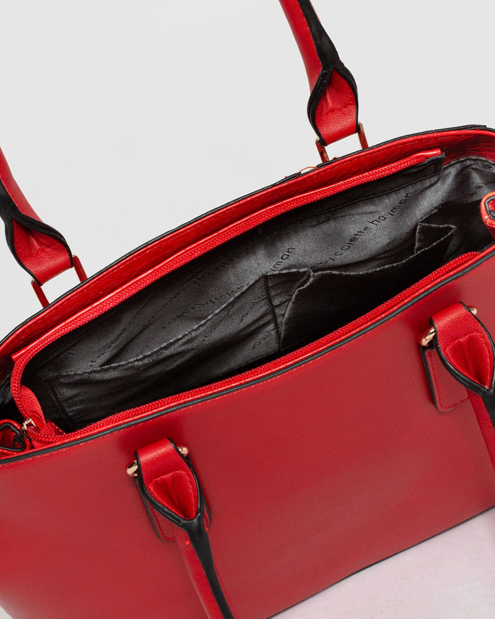 Red Rachana Panel Tote Bag | Tote Bags