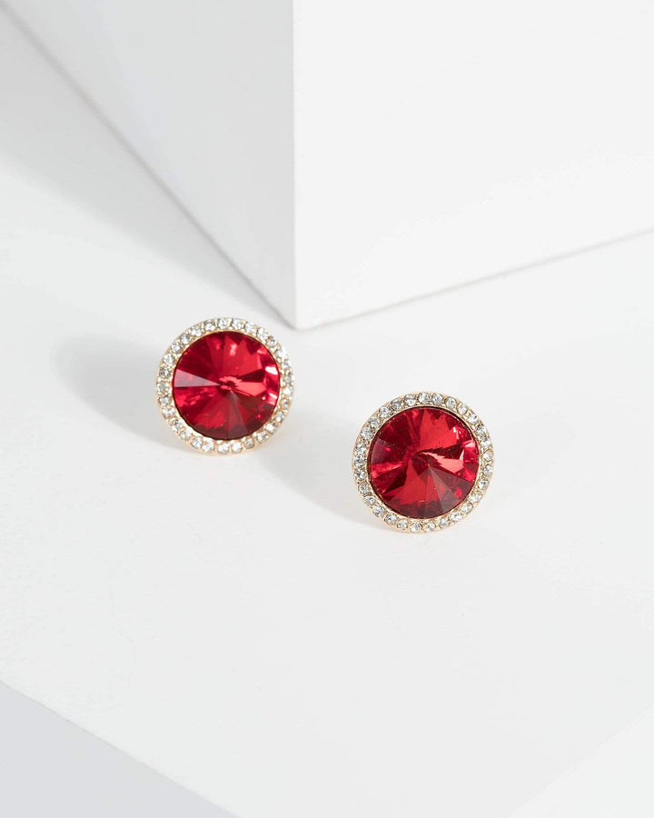 Red Round Stone Earrings | Earrings