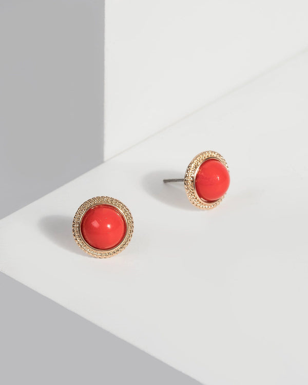 Red Round Stud Coloured Earrings | Earrings