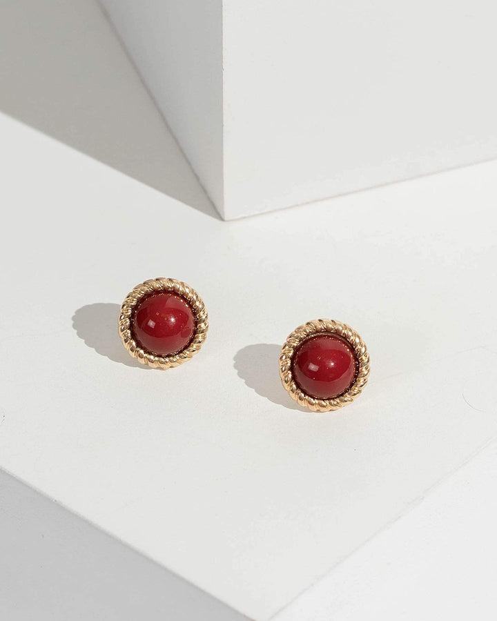 Red Round Stud With Coloured Centre Earrings | Earrings