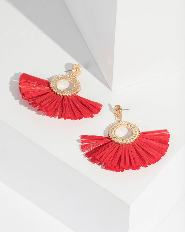 Red Round Tassel Statement Earrings | Earrings