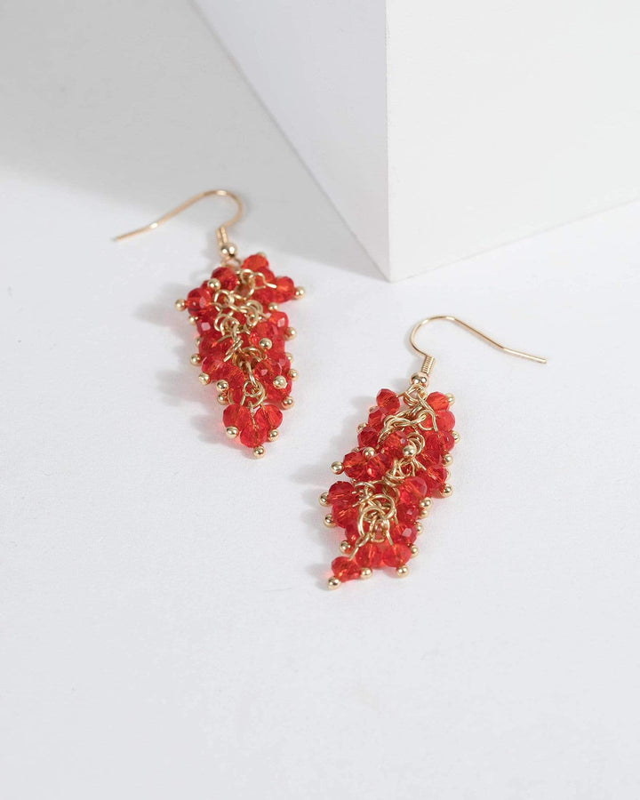 Red Small Crystal Tassel Drop Earrings | Earrings