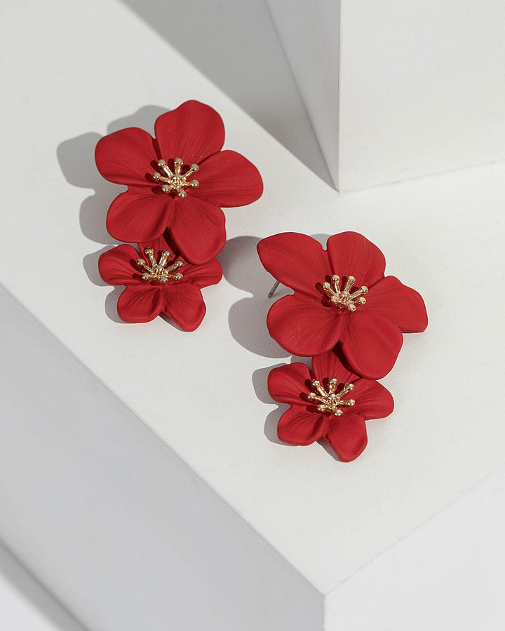 Red Statement Flower Drop Earrings | Earrings