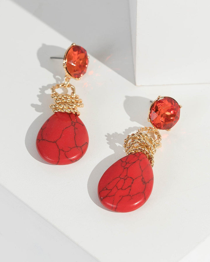 Red Stone And Rope Drop Earrings | Earrings