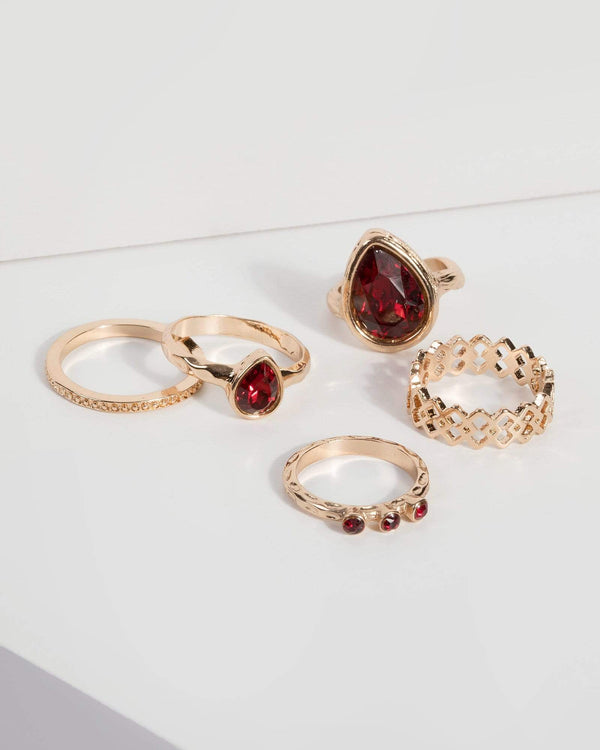 Red Tear Drop Stone Ring Set | Rings