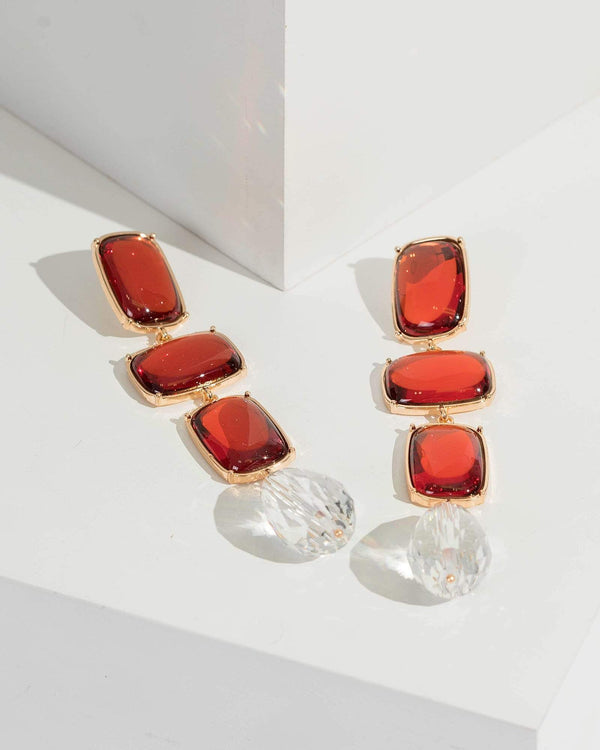 Red Triple Row Crystal Teardrop Earrings | Earrings