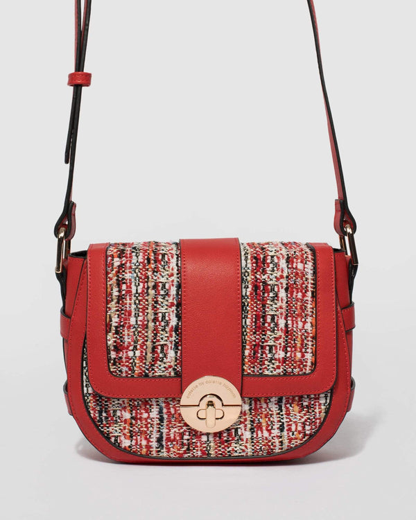 Red Tweed Finley Saddle Bag | Crossbody Bags