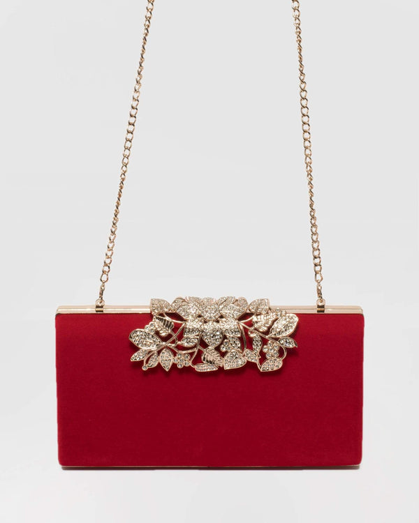 Red Velvet Floral Clip Clutch Bag | Clutch Bags