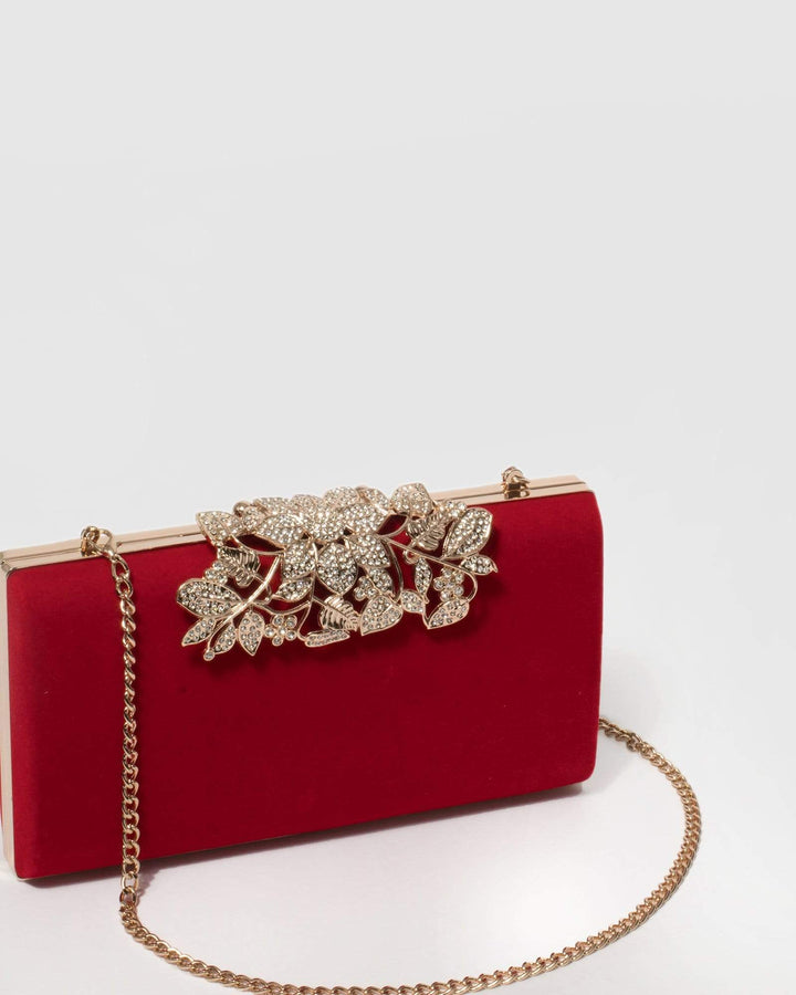 Red Velvet Floral Clip Clutch Bag | Clutch Bags