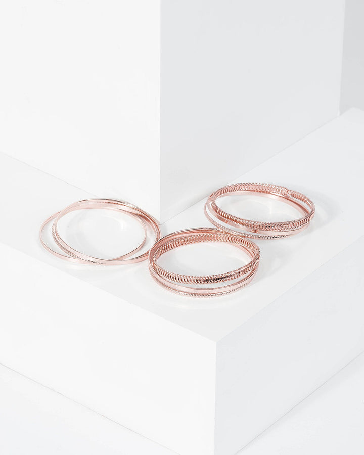 Rose Gold 10 Pack Textured Bangle | Wristwear