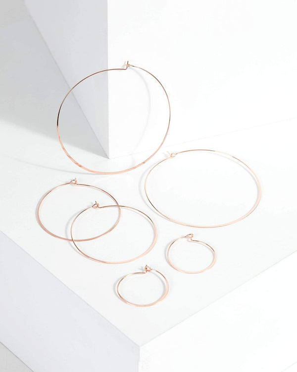 Rose Gold 3 Pack Fine Metal Hoops | Earrings