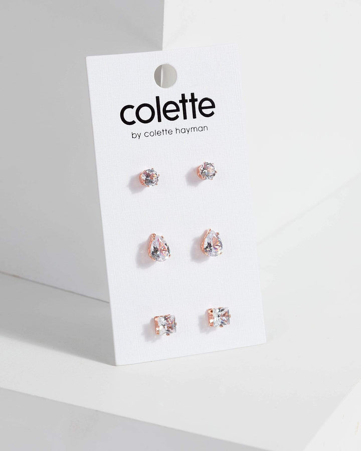 Rose Gold 3 Stud Multi Pack Earrings | Earrings