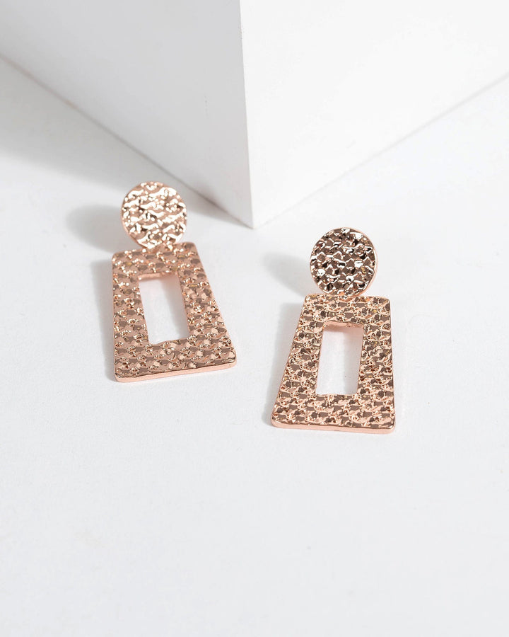 Rose Gold 50Mm Textured Rectangle Drop Earrings | Earrings