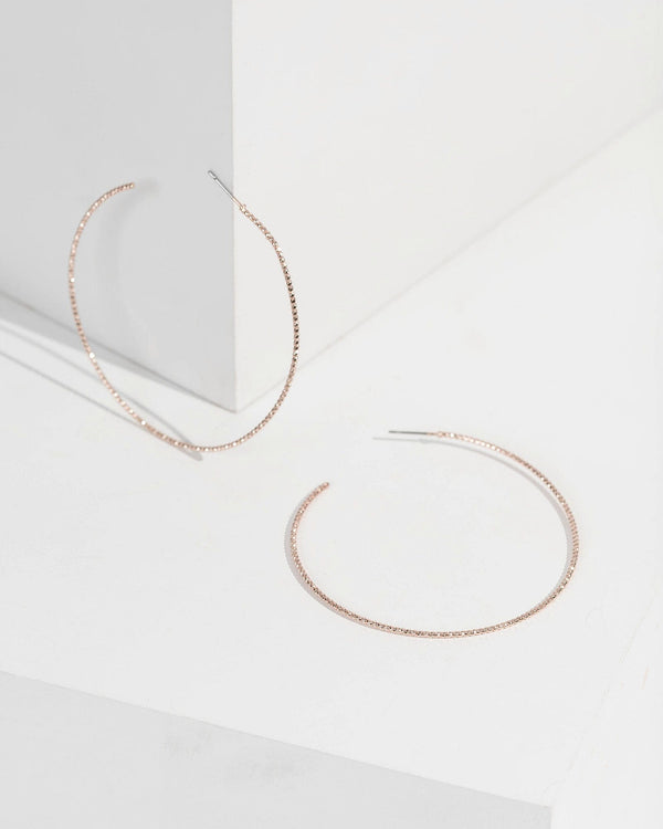 Rose Gold 55mm Textured Hoop Earrings | Earrings