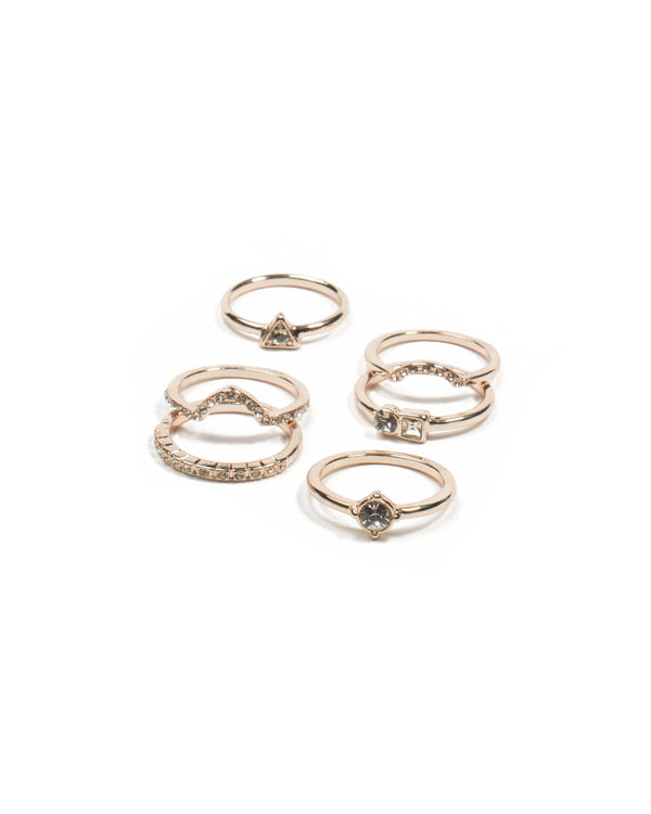Colette by Colette Hayman Rose Gold Angle Diamante Ring Pack - Medium