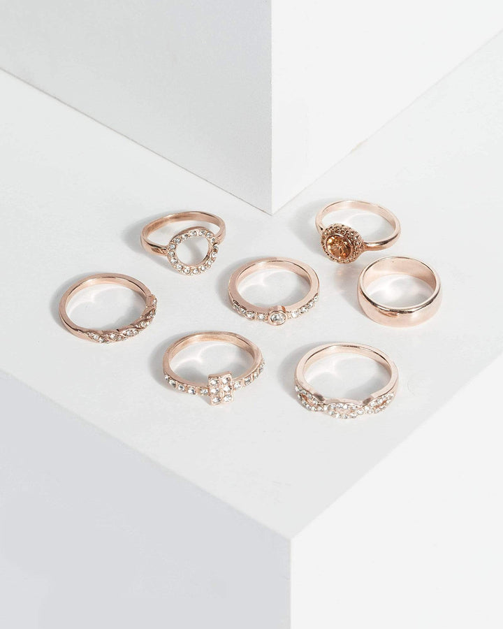 Rose Gold Assorted Diamante Multi Pack Ring | Rings