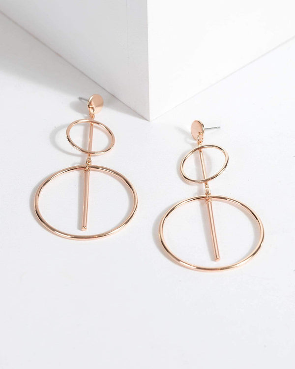 Rose Gold Bar In Circle Drop Earrings | Earrings