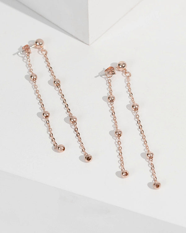 Rose Gold Beaded Chain Front Back Earrings | Earrings