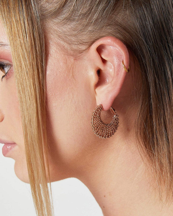 Rose Gold Beaded Fan Hoop Earrings | Earrings