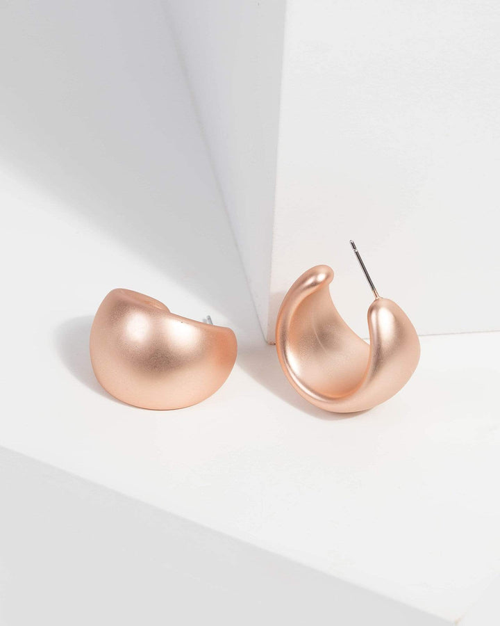 Rose Gold Brushed Wide Hoop Earrings | Earrings
