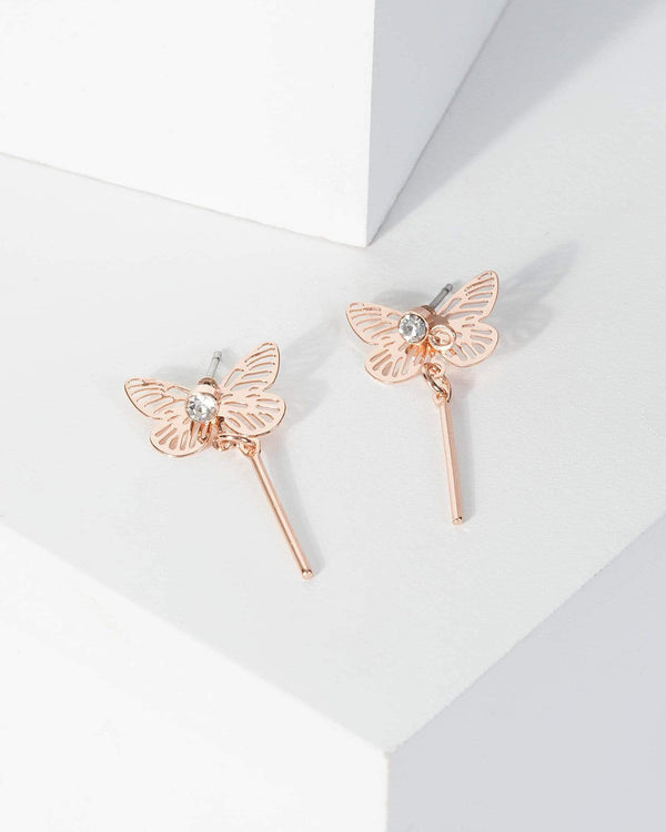 Rose Gold Butterfly Crystal Earrings | Earrings