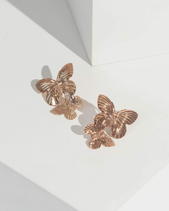 Rose Gold Butterfly Drop Earrings | Earrings