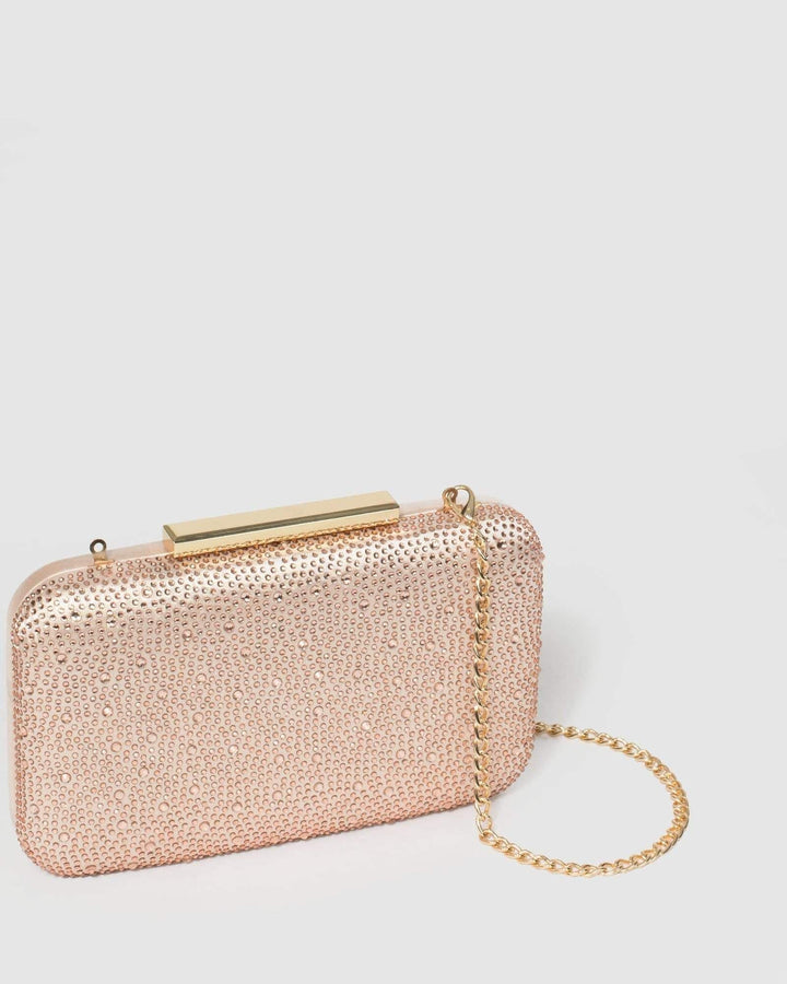 Rose Gold Cassie Crystal Clutch Bag | Clutch Bags