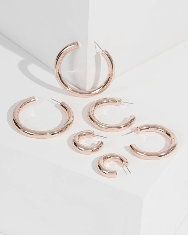 Rose Gold Chunky Hoop 3 Pack Earrings | Earrings
