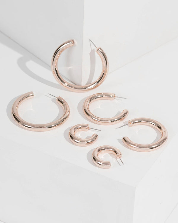 Rose Gold Chunky Hoop 3 Pack Earrings | Earrings
