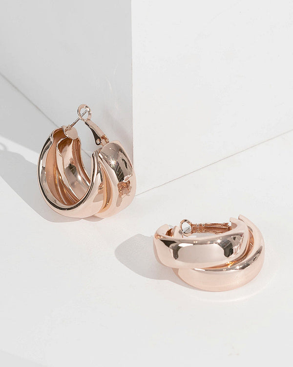 Rose Gold Chunky Twist Hoop Earrings | Earrings